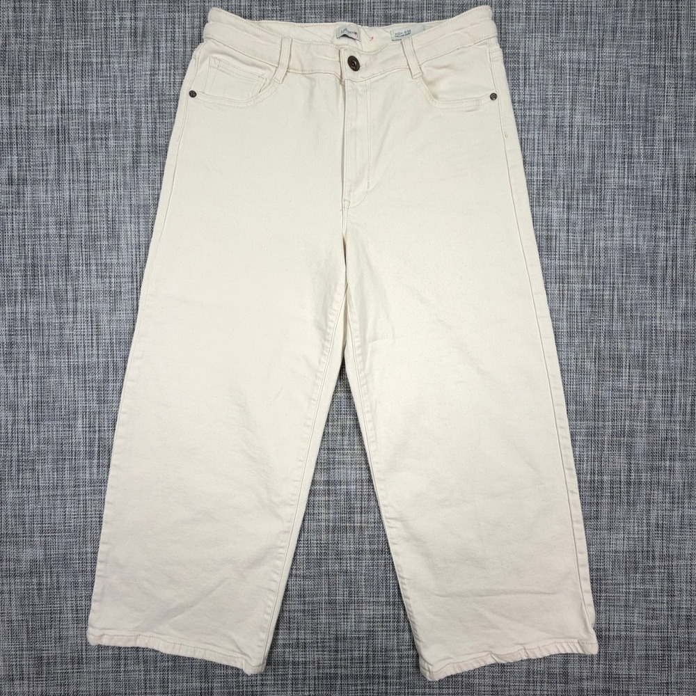 J.Jill Denim Women High-Rise Full-Leg Crop Jeans Off-White Wide Leg Size 14